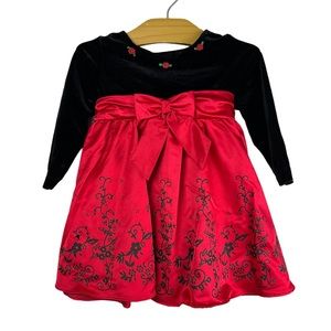 Rare Editions Velvet Floral Satin Holiday Dress Size 18 Months